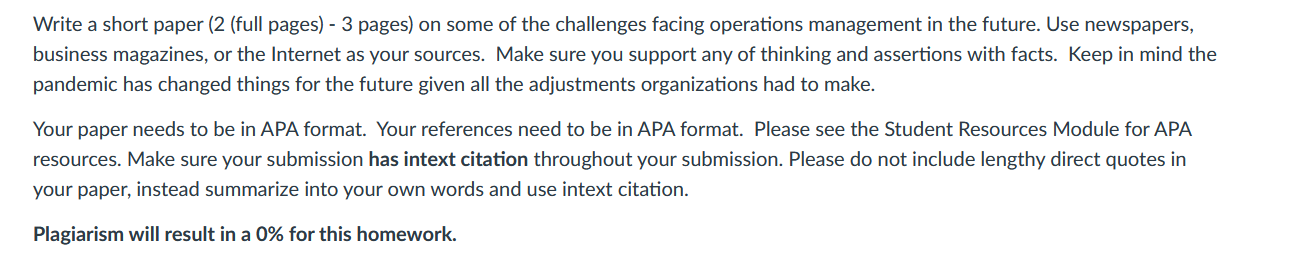 Write a short paper (2 (full pages) - 3 pages) on