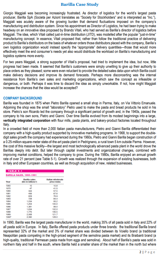 Q1. After reading the case study, list