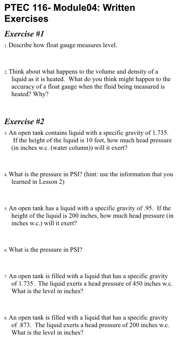Help PTEC 116- Module04: Written Exercises