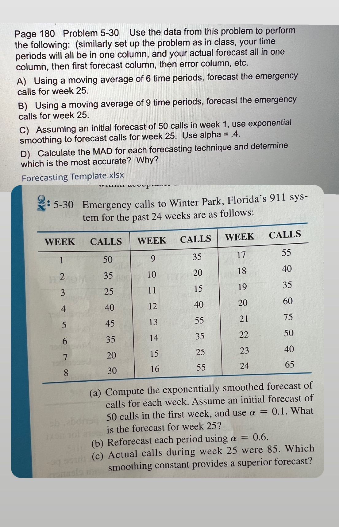 Page 180 Problem 5-30 Use the data from this