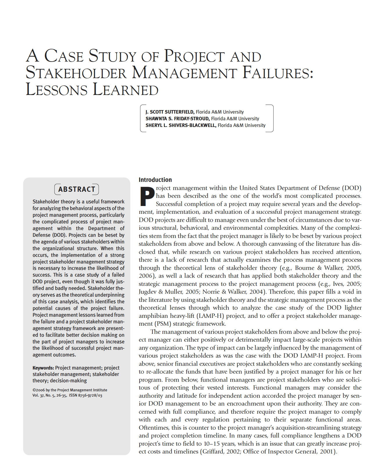 A CASE STUDY OF PROJECT AND STAKEHOLDER