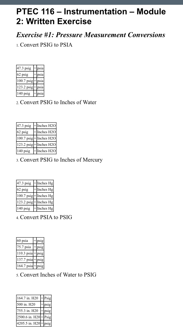 Help PTEC 116 - Instrumentation - Module 2: