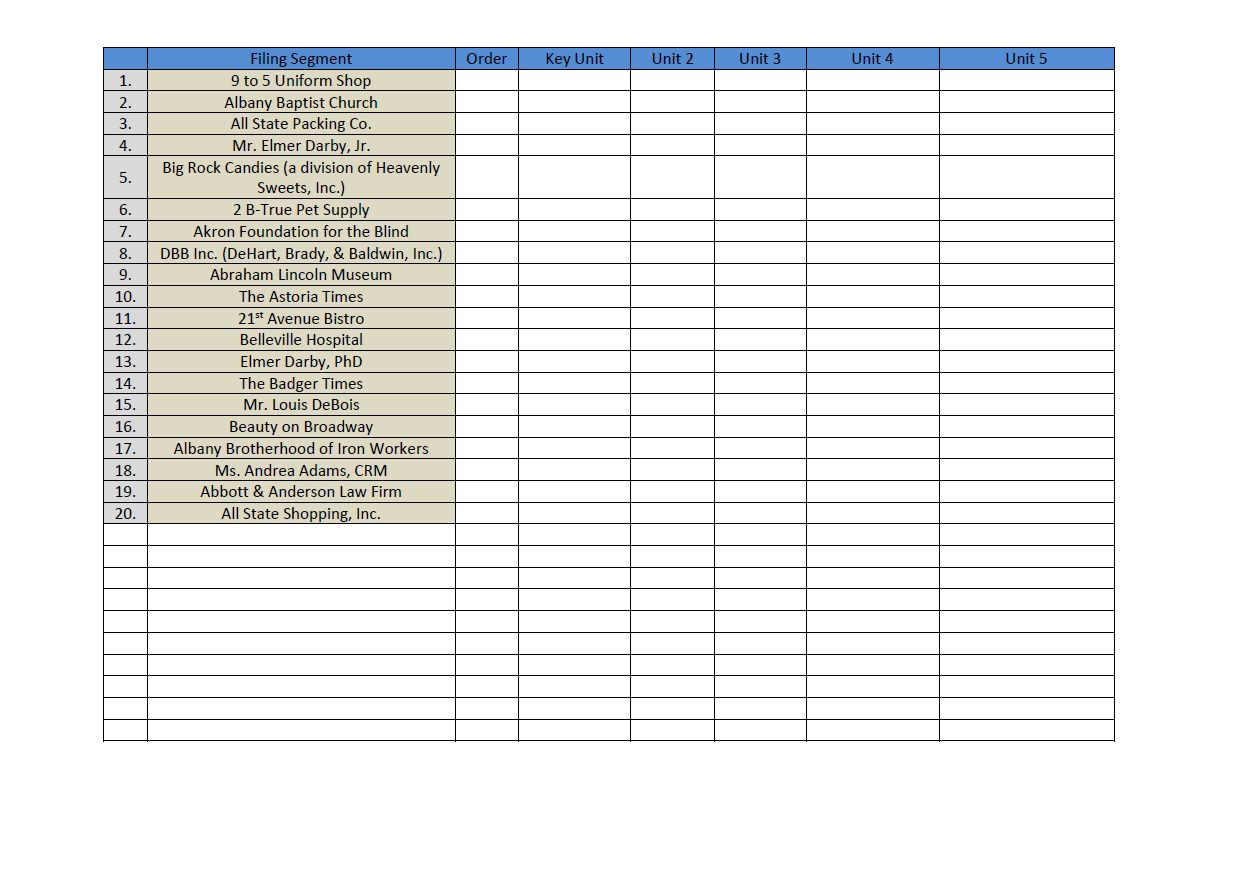 1.Index each name in the table. Code each name by