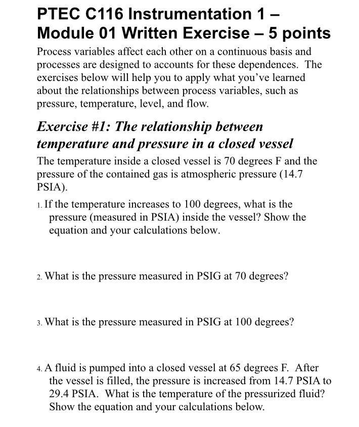 Help PTEC C116 Instrumentation 1 - Module 01