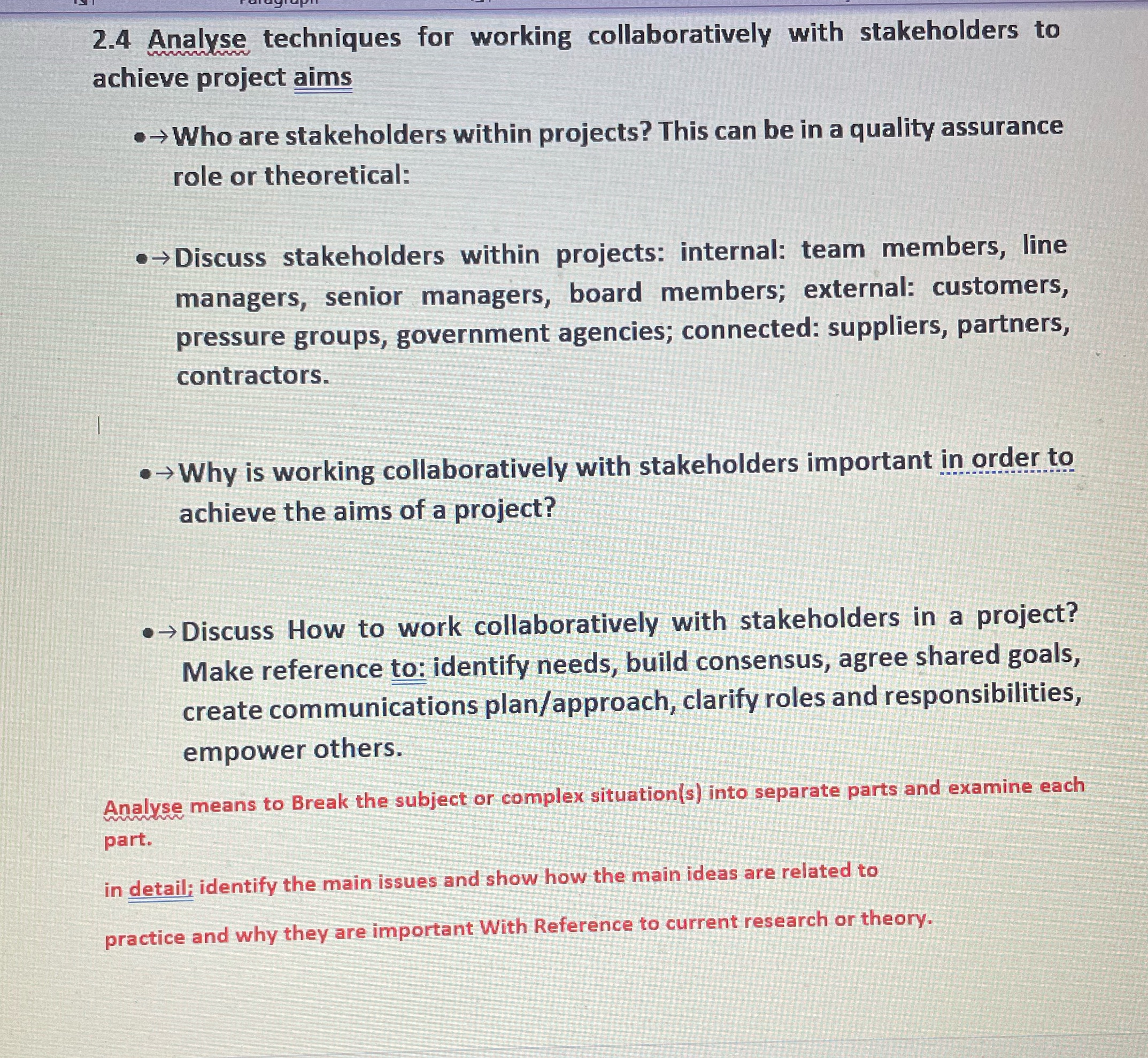 2.4 Analyse techniques for working