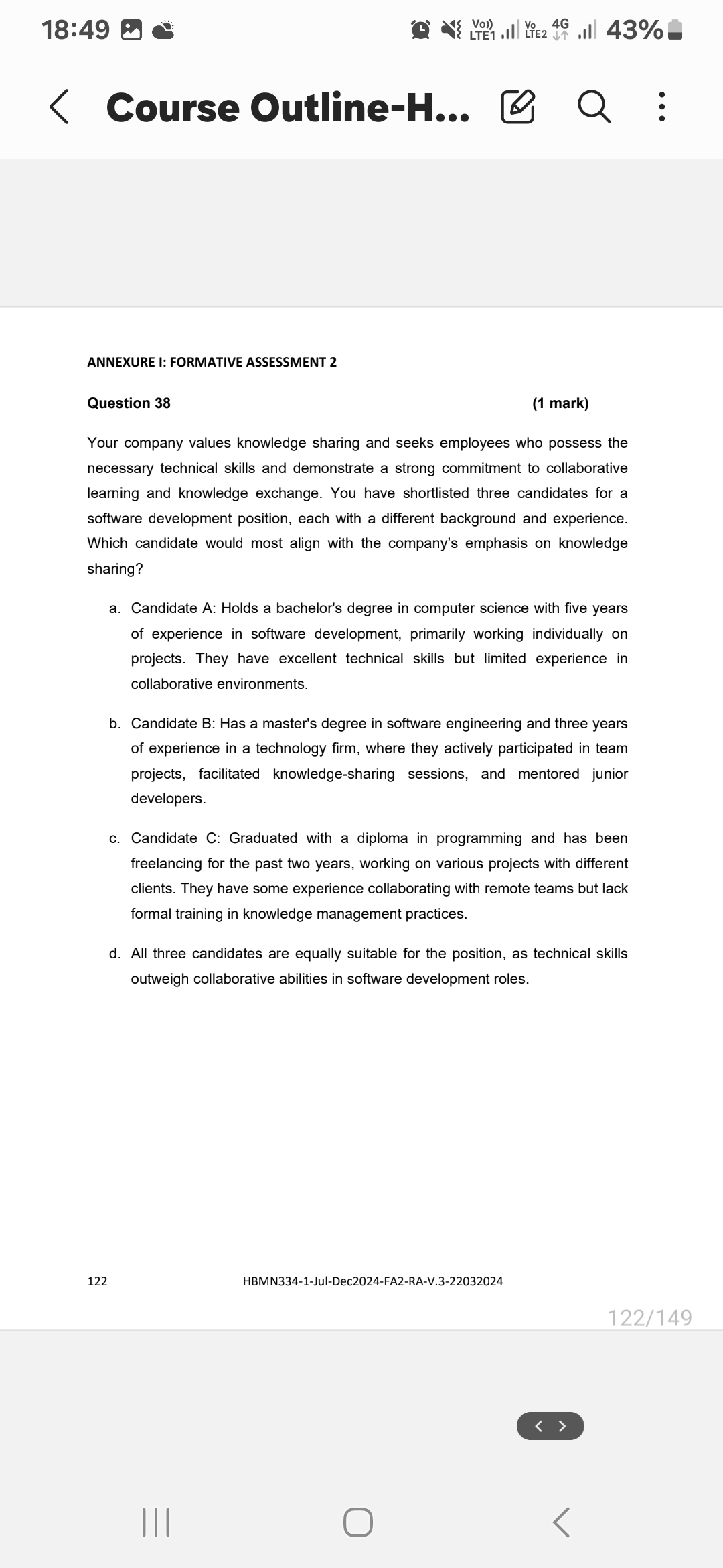 18149 M & 0 N5 0 43% - { Course Outline-H... Q :