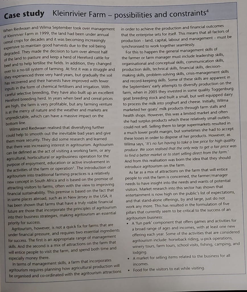 From the Case Study: Kleinrivier Farm -