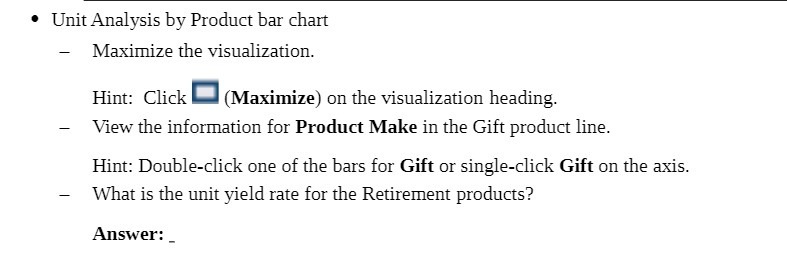 ' Unit Analysis by Product bar chart