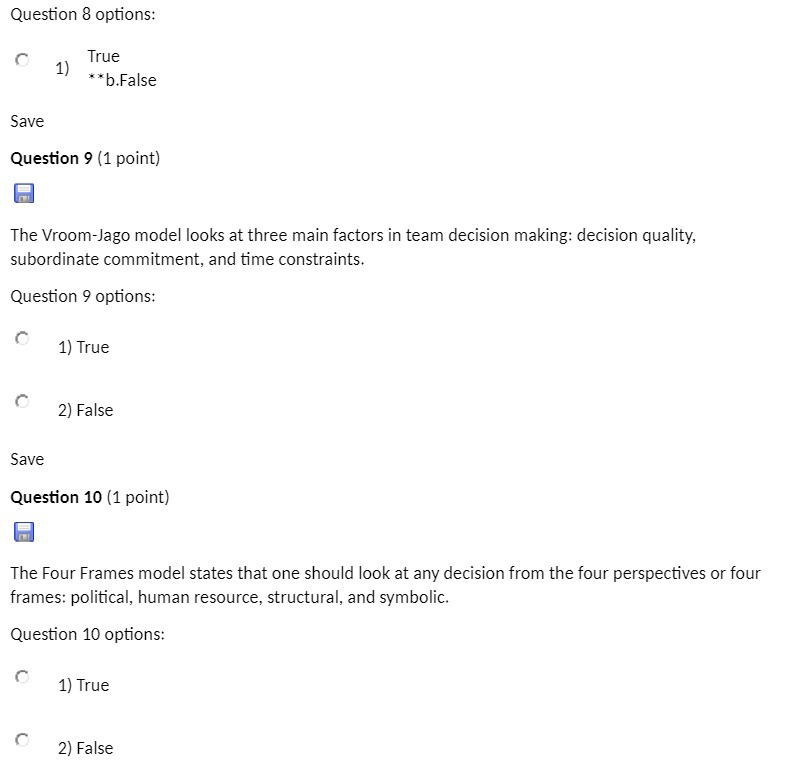 Question 3 options: r 1) Tme \"bfalse Save
