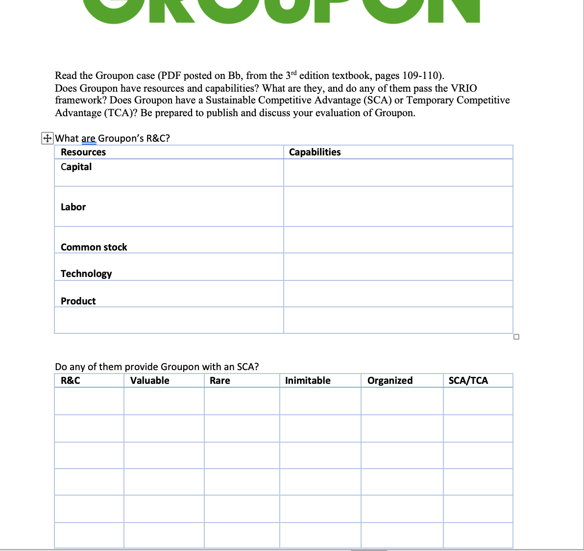 Read the Groupon case (PDF posted on Bb, from the