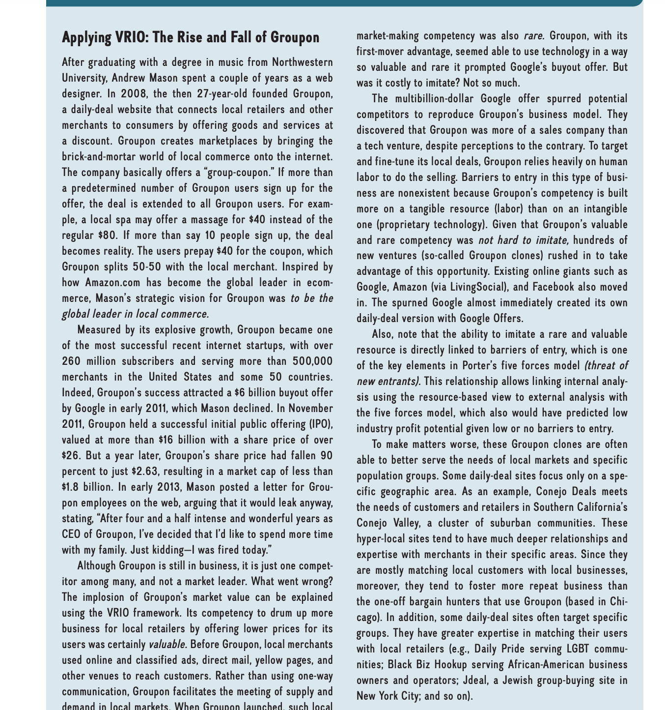 Read the Groupon case (PDF posted on Bb, from the