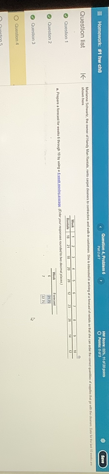 Homework: #1 hw ch8 Question 4, Problem 6 HW