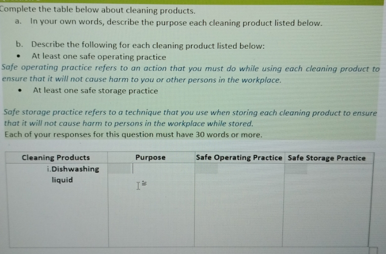 cleaning products and their safe operating