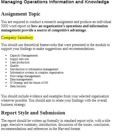 Managing Operations Information and Knowledge