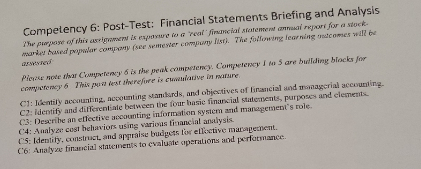 Competency 6: Post-Test: Financial Statements