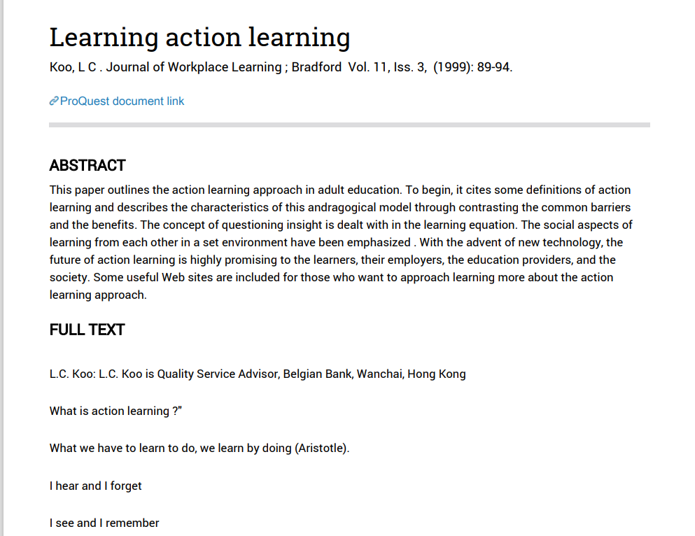 Learning action learning Koo, L C. Journal of