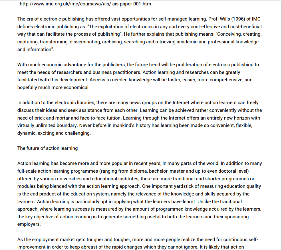 Learning action learning Koo, L C. Journal of