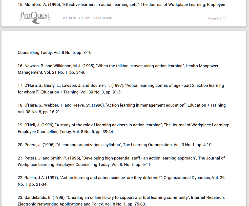 Learning action learning Koo, L C. Journal of