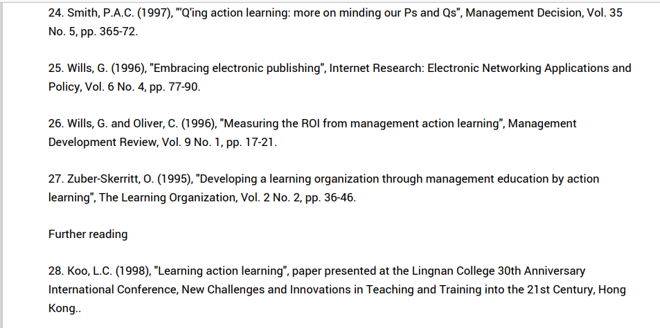 Learning action learning Koo, L C. Journal of