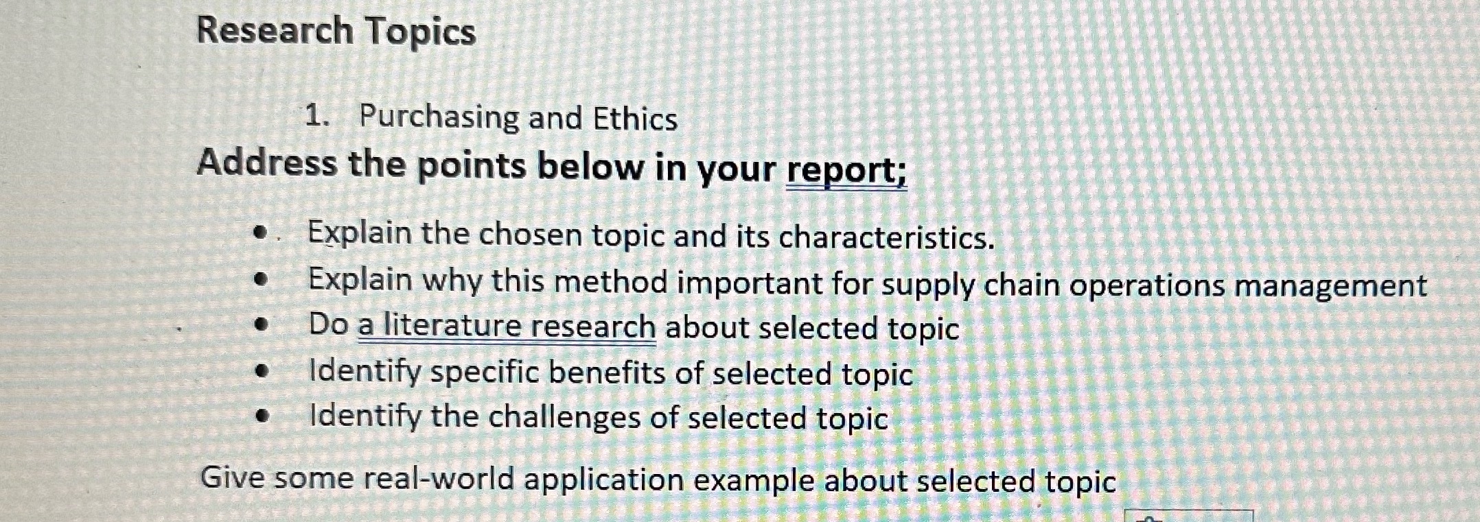 Describe each subtopic and give examples for