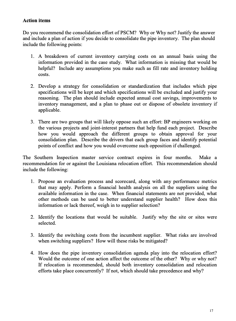 I need help with this case study. actions items