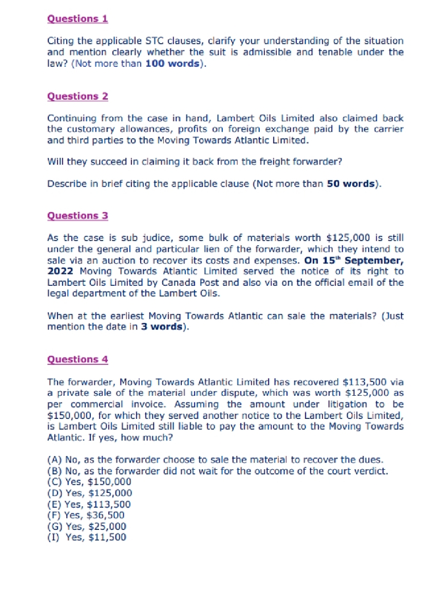 Please send answer with applicable clause name