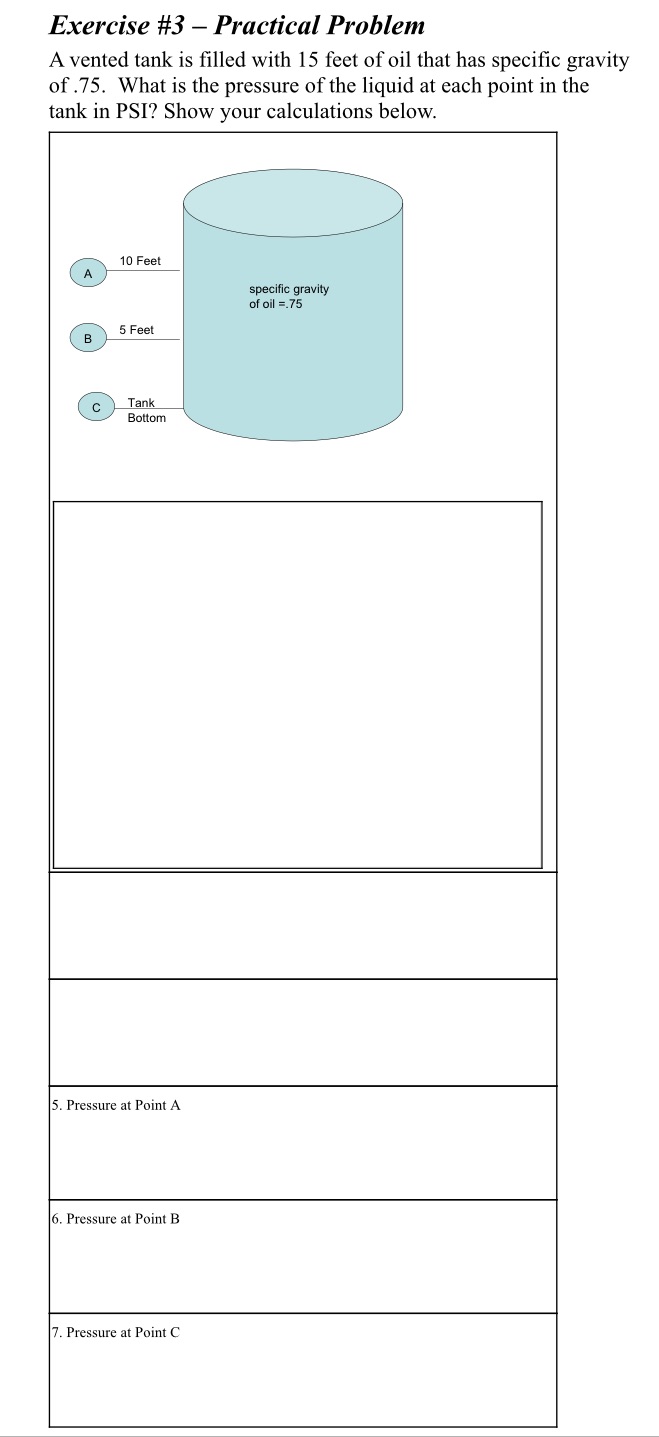 Help Exercise #3 Practical Problem A vented tank