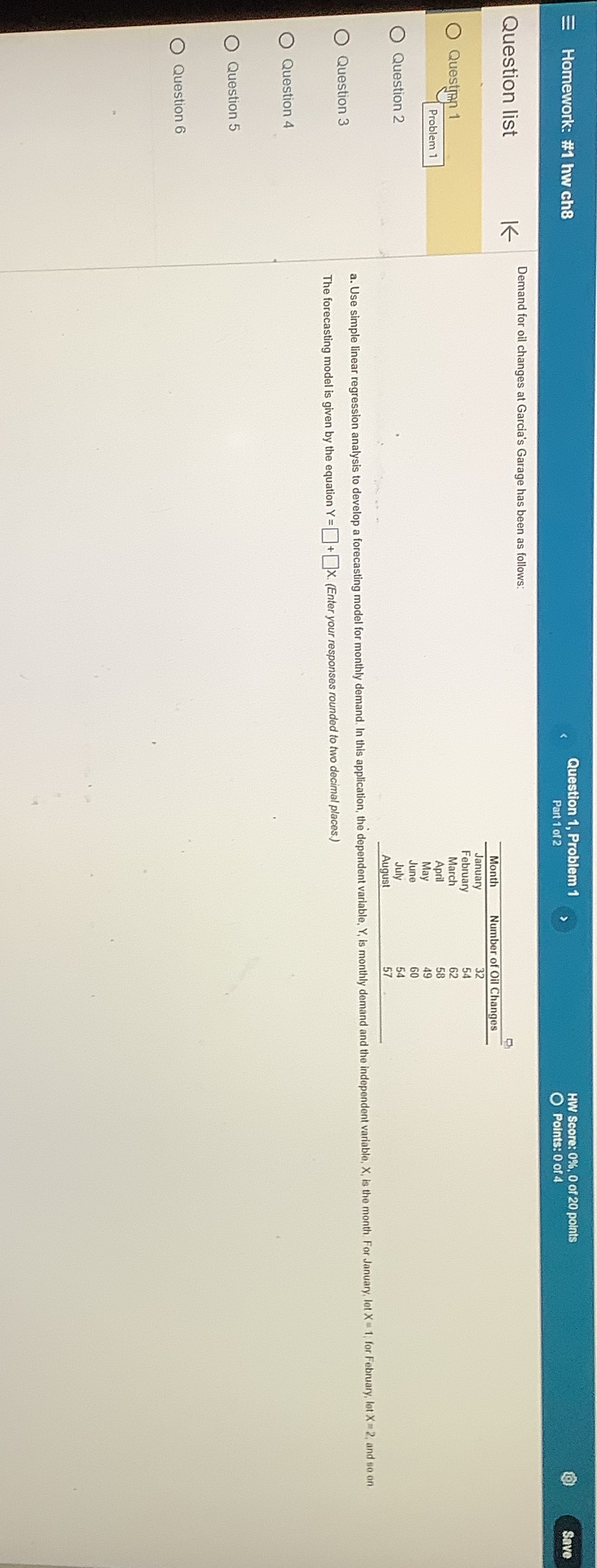 Homework: #1 hw ch8 Question 1, Problem 1 HW