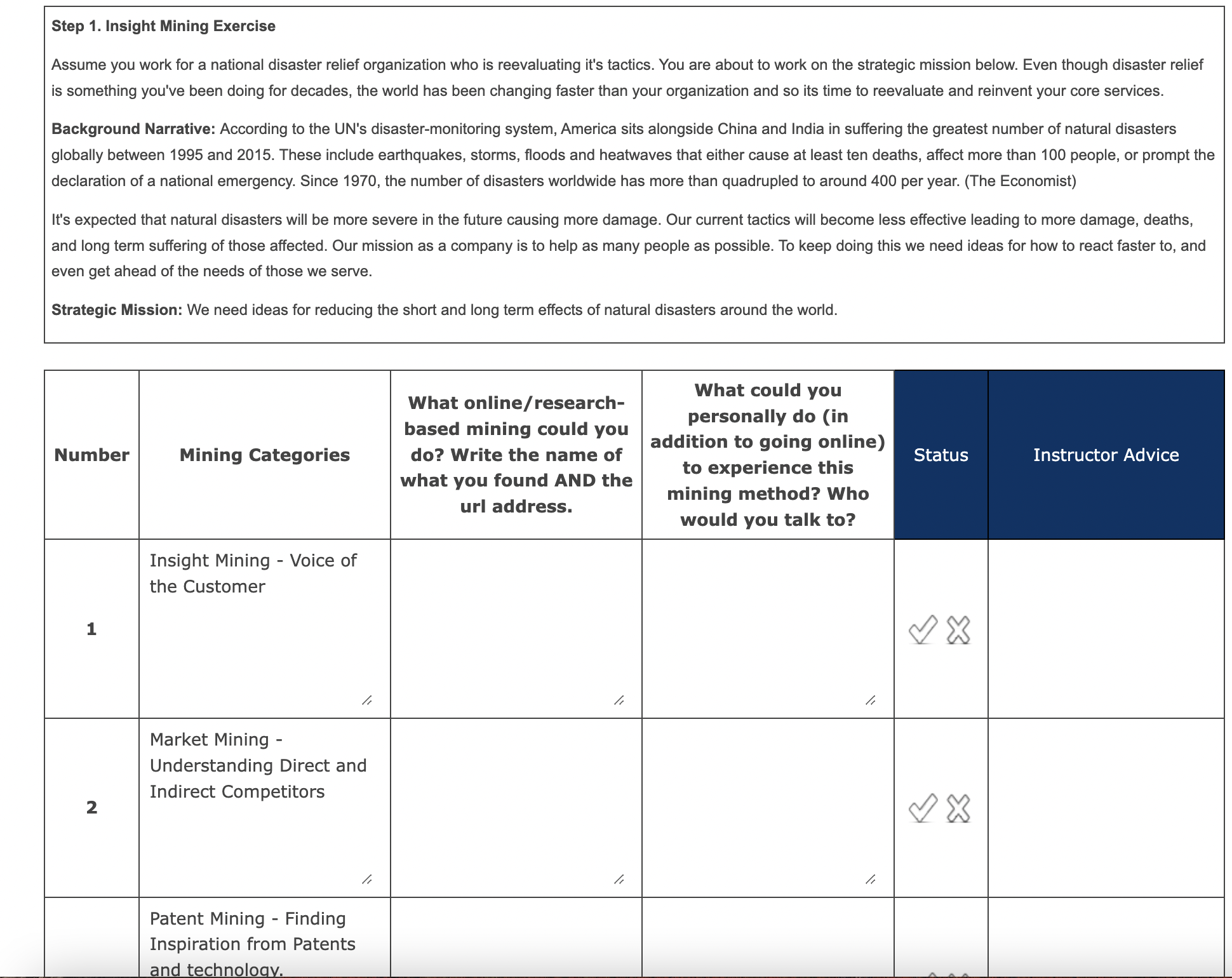 Step 1. Insight Mining Exercise Assume you work