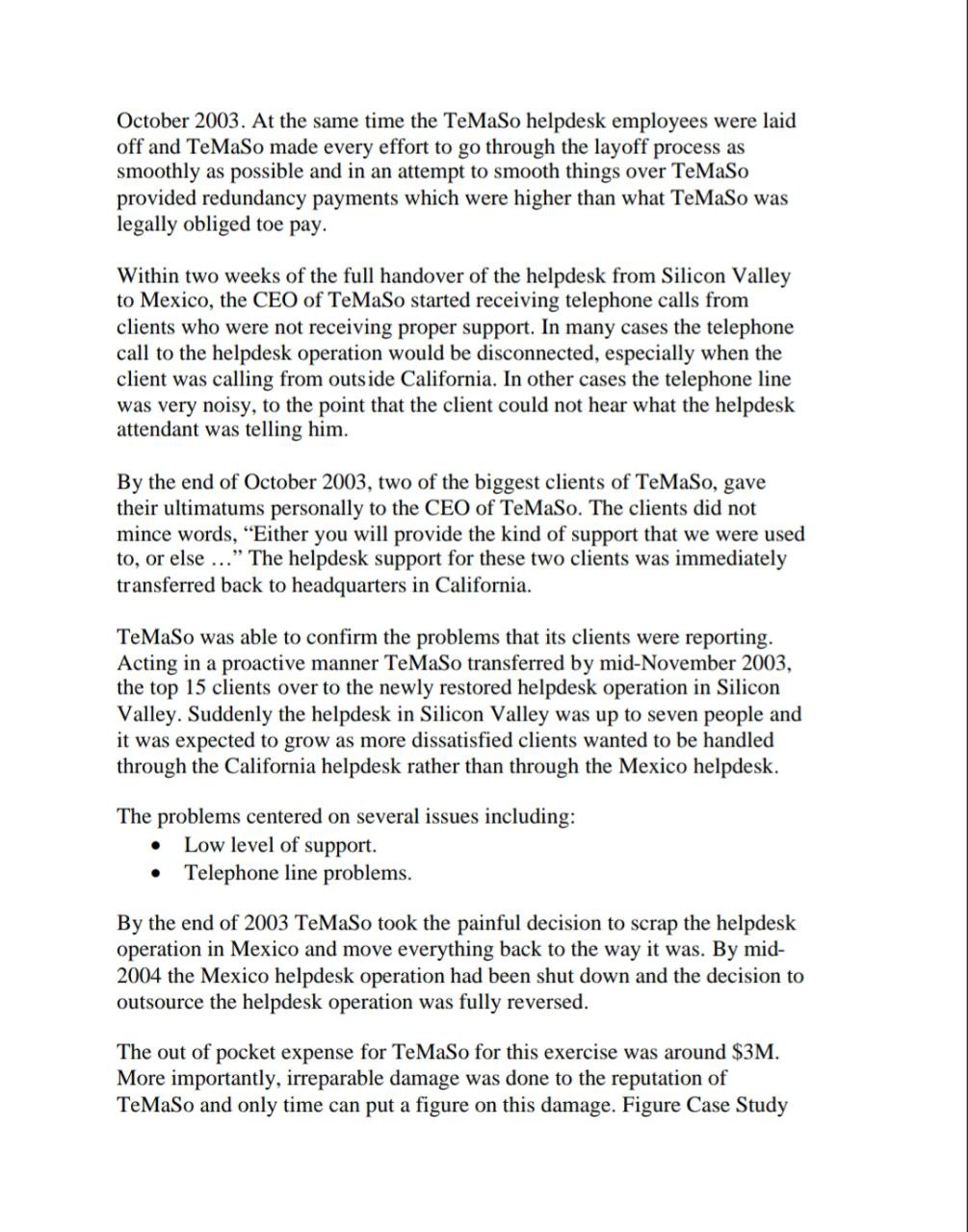 Case Study 3 Outsourcing the helpdesk operation