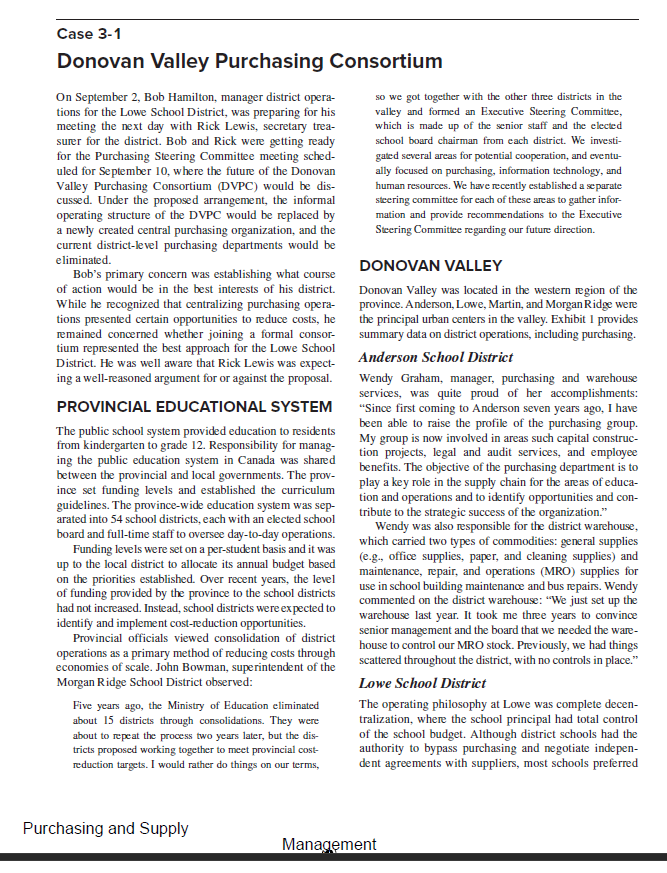 Case 3-1 Donovan Valley Purchasing Consortium On
