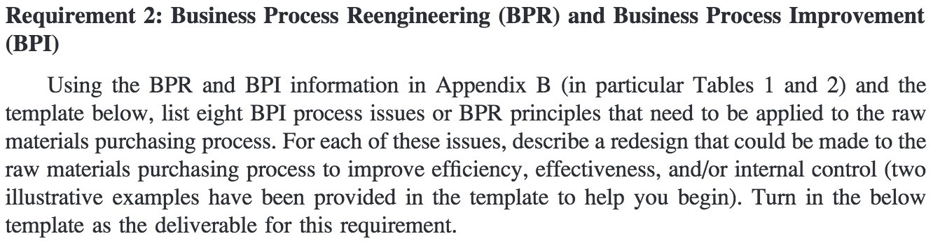 Requirement 2: Business Process Reengineering