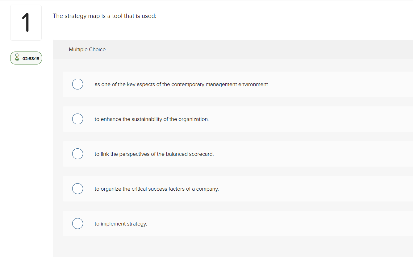 The strategy map is a tool that is used: ; i