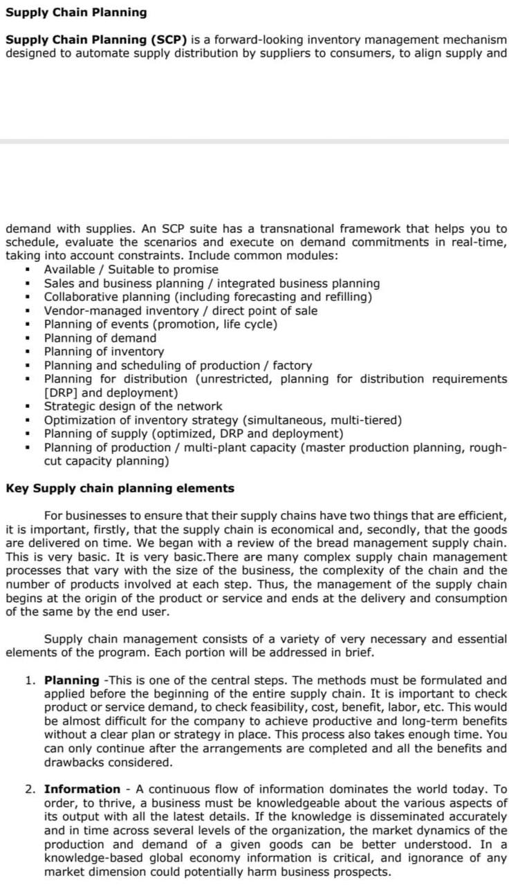 Supply Chain Planning Supply Chain Planning (SOP)