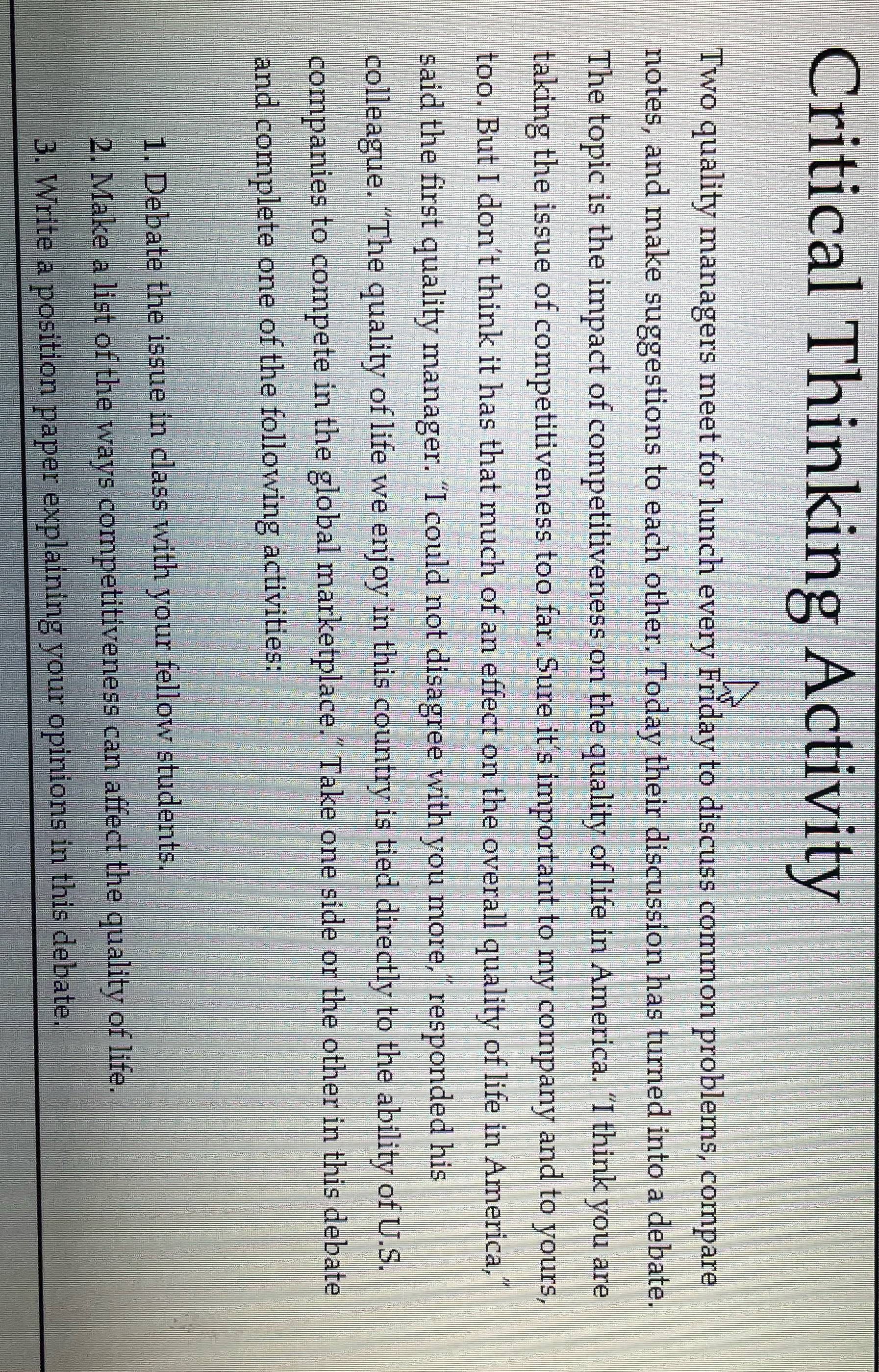 Critical Thinking Activity Two quality managers