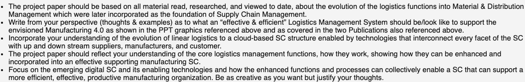 The project paper should be based on all material