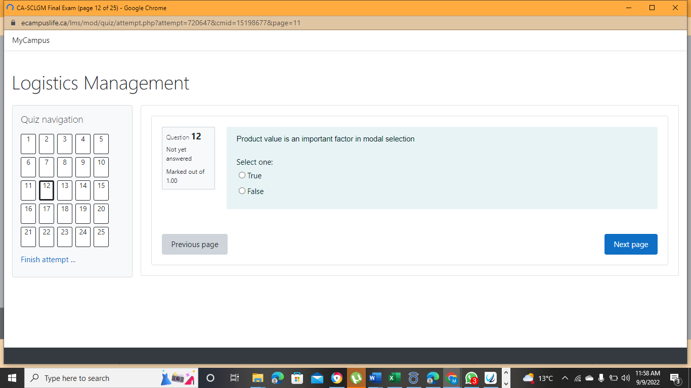 Logistics Management QUIZ navigation 5 \"E Finish