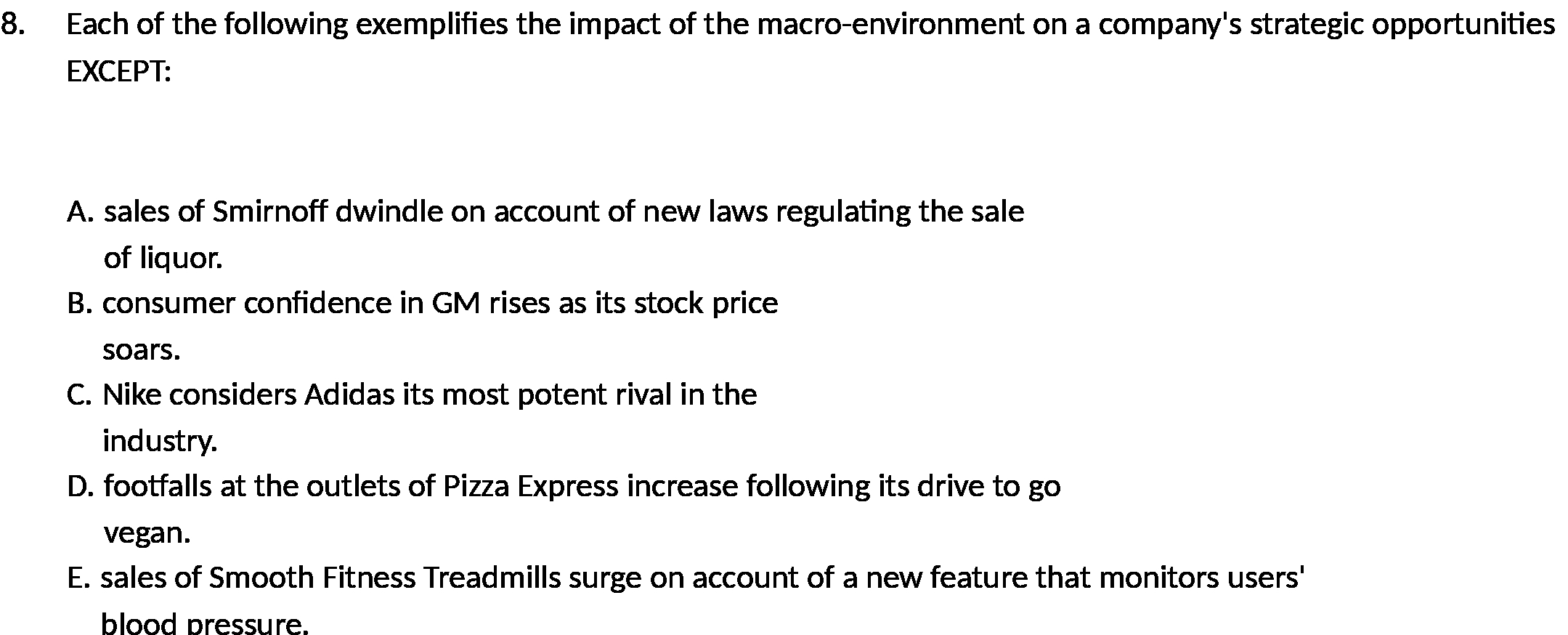 Each of the following exemplies the impact of the