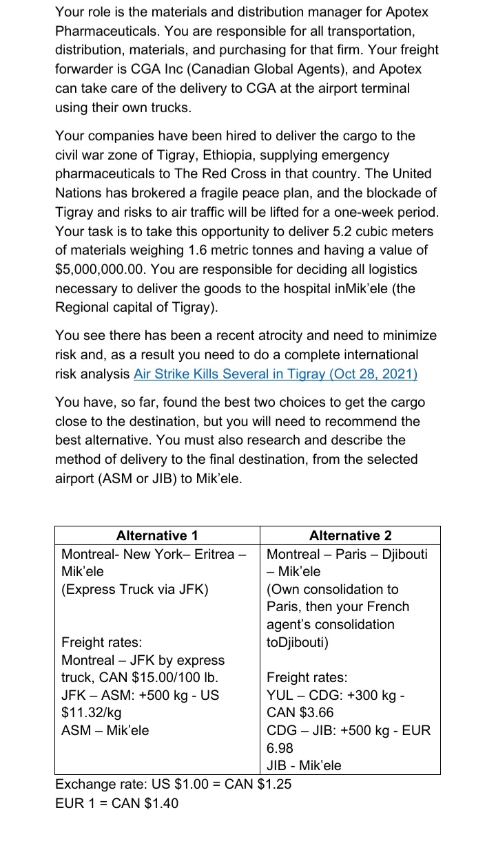 Your role is the materials and distribution