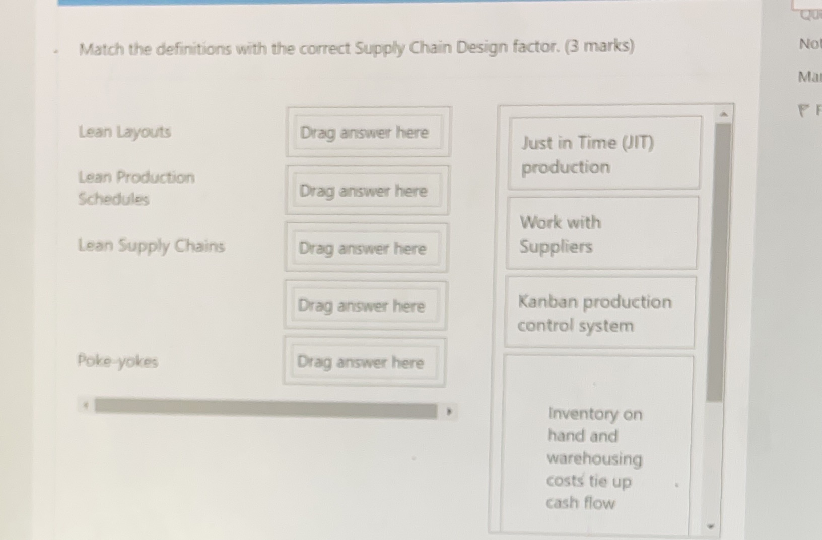 QU Match the definitions with the correct Supply