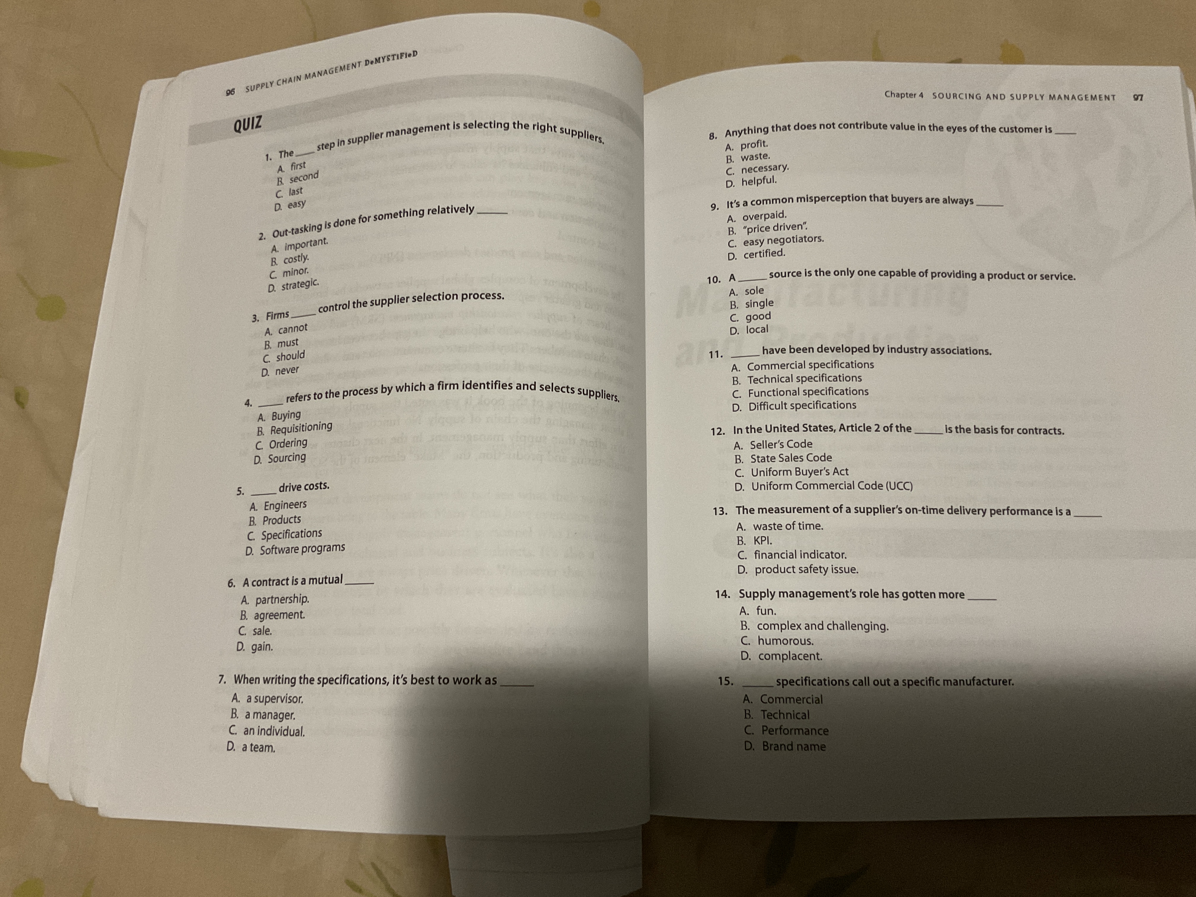 96 SUPPLY CHAIN MANAGEMENT DeMYSTIFIED QUIZ