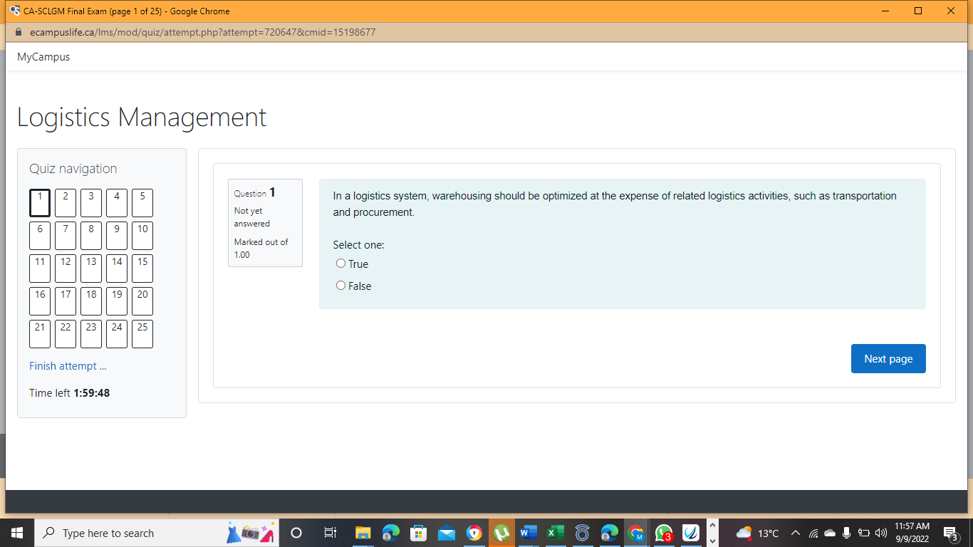 Logistics Management QUIZ navigation Question 1