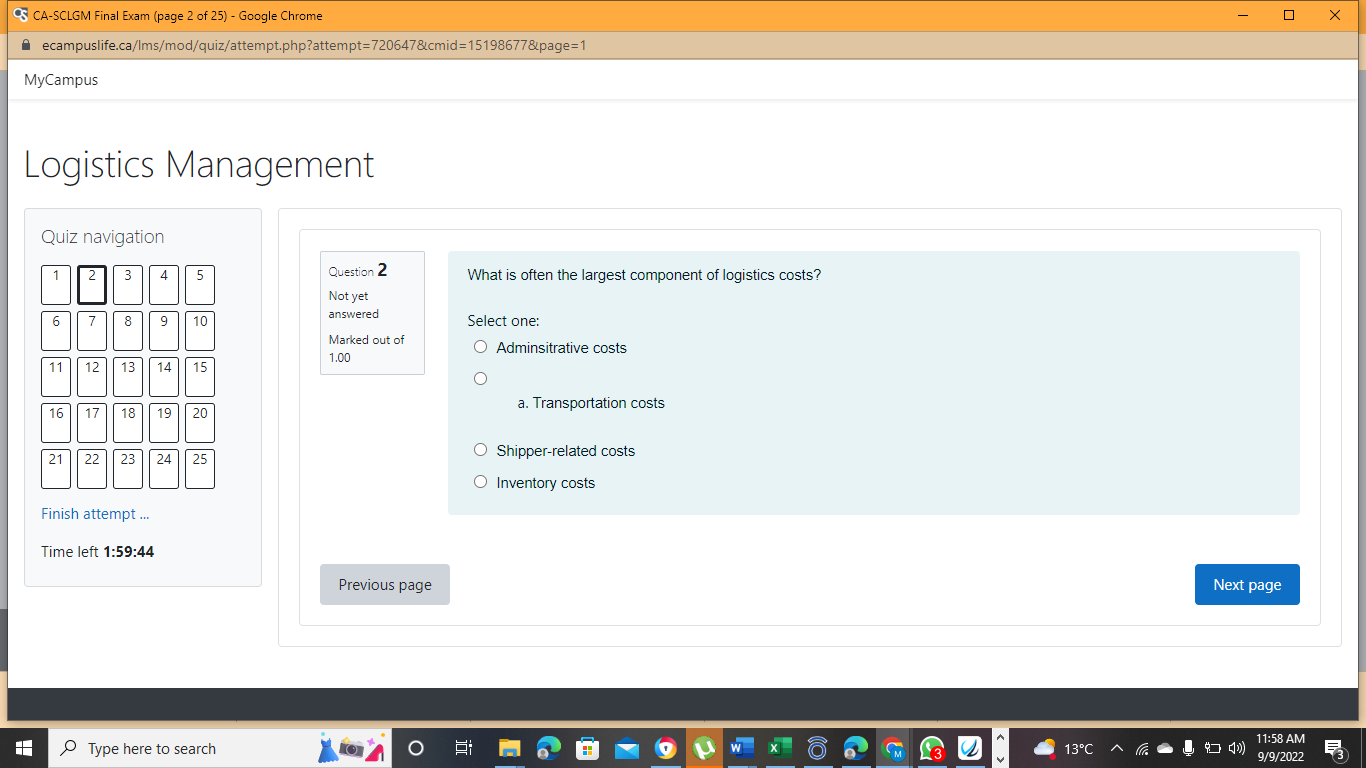 Logistics Management QUIZ navigation Question 1