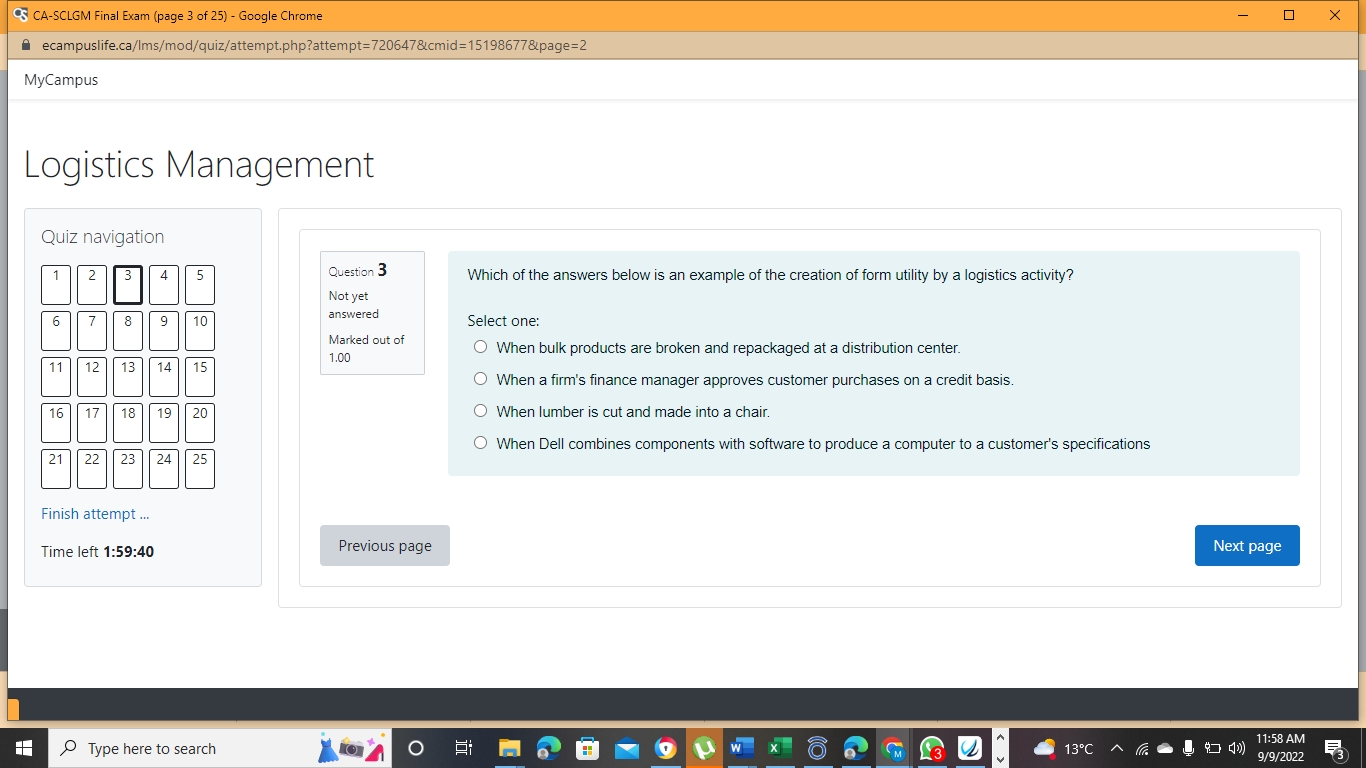 Logistics Management QUIZ navigation Question 1