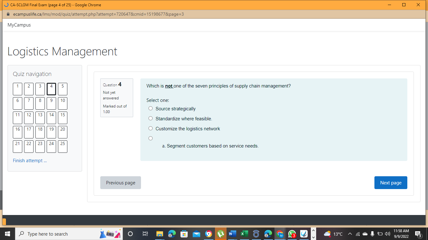 Logistics Management QUIZ navigation Question 1