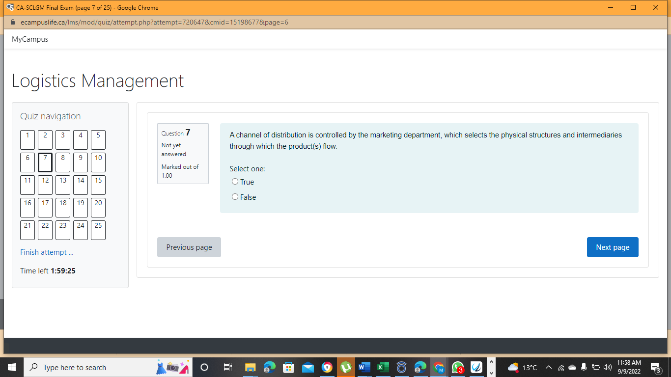 Logistics Management QUIZ navigation Question 1