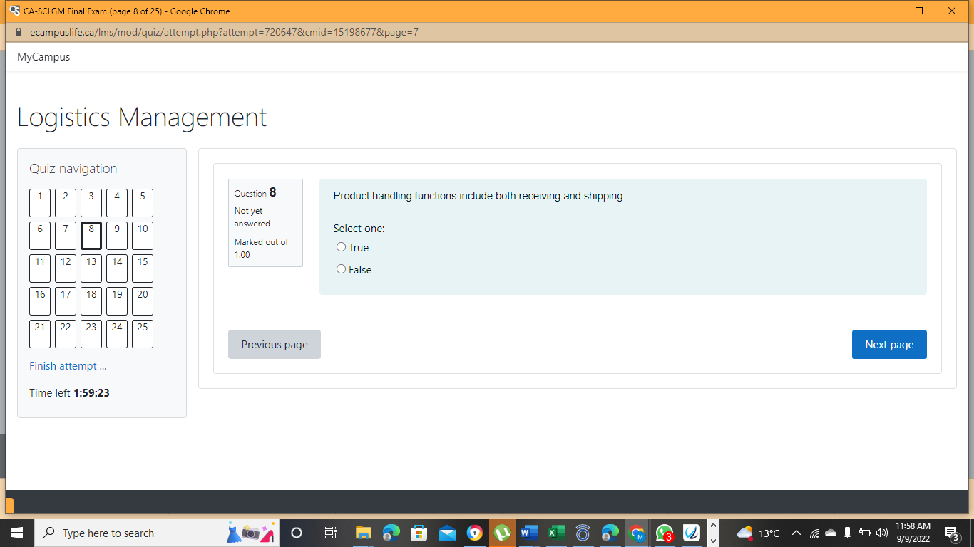 Logistics Management QUIZ navigation Question 1