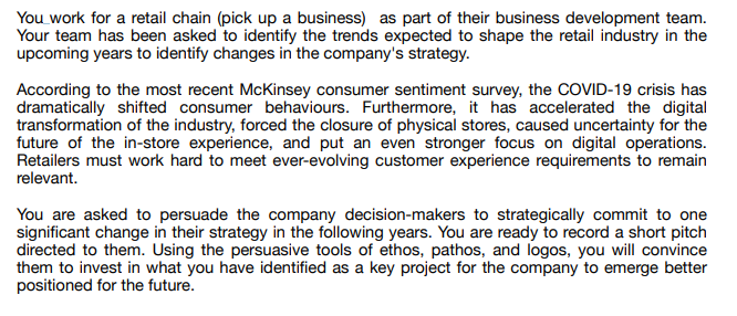 make a 4 mins Elevator Pitch! Work through the