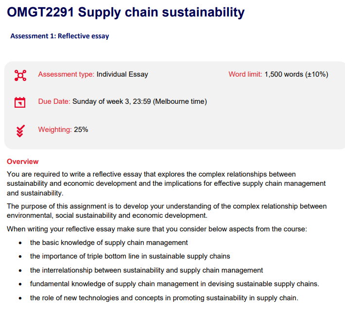 OMGT2291 Supply chain sustainability Assessment