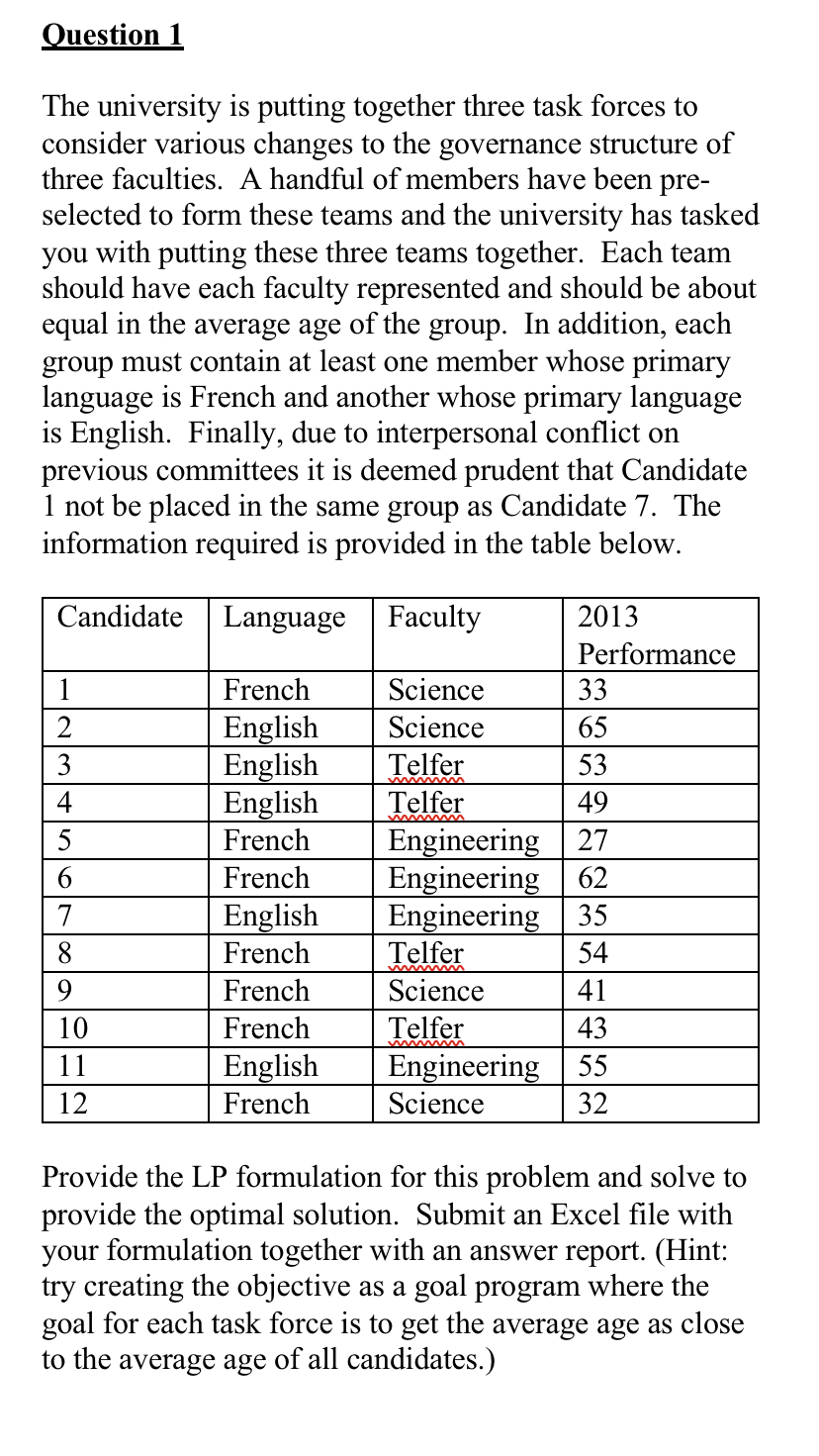 Question 1 The university is putting together